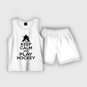 Детская пижама с шортами хлопок с принтом Keep calm and play hockey в Петрозаводске,  |  | hockey | keep calm | keep calm and play hockey | вратарь | хоккеист | хоккей | хоккейный вратарь