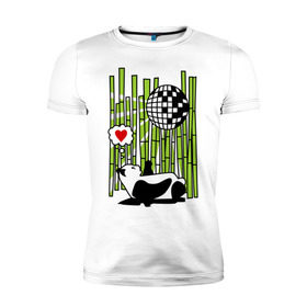 Мужская футболка премиум с принтом Disco love panda в Петрозаводске, 92% хлопок, 8% лайкра | приталенный силуэт, круглый вырез ворота, длина до линии бедра, короткий рукав | панда