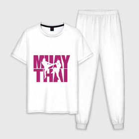 Мужская пижама хлопок с принтом Muay thai в Петрозаводске, 100% хлопок | брюки и футболка прямого кроя, без карманов, на брюках мягкая резинка на поясе и по низу штанин
 | муай тай