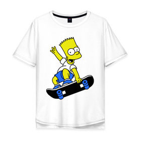 Мужская футболка хлопок Oversize с принтом Барт на скейте в Петрозаводске, 100% хлопок | свободный крой, круглый ворот, “спинка” длиннее передней части | simpsons | барт симпсон | мультфильмы | симпсоны