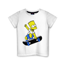 Детская футболка хлопок с принтом Барт на скейте в Петрозаводске, 100% хлопок | круглый вырез горловины, полуприлегающий силуэт, длина до линии бедер | simpsons | барт симпсон | мультфильмы | симпсоны
