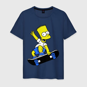 Мужская футболка хлопок с принтом Барт на скейте в Петрозаводске, 100% хлопок | прямой крой, круглый вырез горловины, длина до линии бедер, слегка спущенное плечо. | simpsons | барт симпсон | мультфильмы | симпсоны