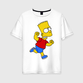 Женская футболка хлопок Oversize с принтом Барт бой без правил в Петрозаводске, 100% хлопок | свободный крой, круглый ворот, спущенный рукав, длина до линии бедер
 | bart simpson | simpsons | барт симпсон | драка | симпсоны