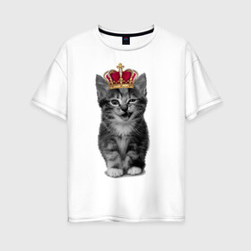 Женская футболка хлопок Oversize с принтом Meow kitten в Петрозаводске, 100% хлопок | свободный крой, круглый ворот, спущенный рукав, длина до линии бедер
 | kitten | meow | meow kitten | киса | кот | котик | котэ | котяра | кошка | прикольный кот