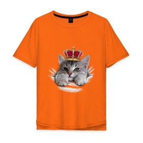 Мужская футболка хлопок Oversize с принтом Pretty kitten в Петрозаводске, 100% хлопок | свободный крой, круглый ворот, “спинка” длиннее передней части | kitten | meow | meow kitten | киса | корона | корона на голове кота | кот | кот с короной | котик | котэ | котяра | кошка | прикольный кот