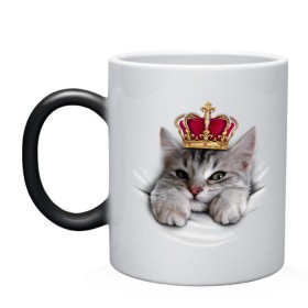 Кружка хамелеон с принтом Pretty kitten в Петрозаводске, керамика | меняет цвет при нагревании, емкость 330 мл | kitten | meow | meow kitten | киса | корона | корона на голове кота | кот | кот с короной | котик | котэ | котяра | кошка | прикольный кот