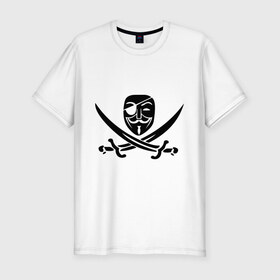 Мужская футболка премиум с принтом Анонимус-пират в Петрозаводске, 92% хлопок, 8% лайкра | приталенный силуэт, круглый вырез ворота, длина до линии бедра, короткий рукав | anonisimus | gai fox | venetta | вендетта | гай фокс
