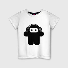Детская футболка хлопок с принтом Музыкальный человечек. в Петрозаводске, 100% хлопок | круглый вырез горловины, полуприлегающий силуэт, длина до линии бедер | музыка | наушники | слушать музыку | чудик