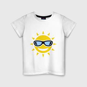 Детская футболка хлопок с принтом Солнышко в очках в Петрозаводске, 100% хлопок | круглый вырез горловины, полуприлегающий силуэт, длина до линии бедер | smile | смайлики | смайлы | солнце | улыбка