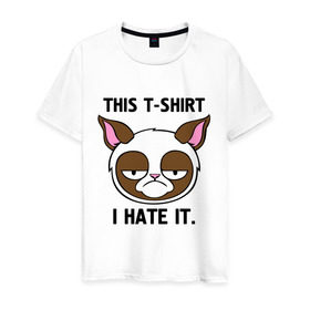 Мужская футболка хлопок с принтом This t-shirt i hate it. (Я ненавижу эту футболку) в Петрозаводске, 100% хлопок | прямой крой, круглый вырез горловины, длина до линии бедер, слегка спущенное плечо. | интернет кот | коты | кошки | угрюмый кот