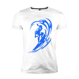 Мужская футболка премиум с принтом Серфинг (surfing) в Петрозаводске, 92% хлопок, 8% лайкра | приталенный силуэт, круглый вырез ворота, длина до линии бедра, короткий рукав | серф | серфер | серфинг | экстремальный | экстрим
