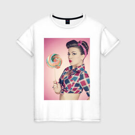 Женская футболка хлопок с принтом Леденец в Петрозаводске, 100% хлопок | прямой крой, круглый вырез горловины, длина до линии бедер, слегка спущенное плечо | 