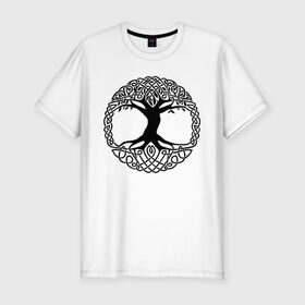 Мужская футболка премиум с принтом Дерево Жизни в Петрозаводске, 92% хлопок, 8% лайкра | приталенный силуэт, круглый вырез ворота, длина до линии бедра, короткий рукав | дерево | древо жизни | дуб | узоры