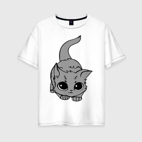 Женская футболка хлопок Oversize с принтом Котенок в Петрозаводске, 100% хлопок | свободный крой, круглый ворот, спущенный рукав, длина до линии бедер
 | домашние животные | кот | коты | кошка | кошки