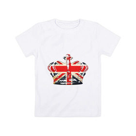 Детская футболка хлопок с принтом Корона, флаг Британии в Петрозаводске, 100% хлопок | круглый вырез горловины, полуприлегающий силуэт, длина до линии бедер | британия | королевская корона | корона | корона с британским флагом | флаг британии