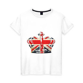 Женская футболка хлопок с принтом Корона, флаг Британии в Петрозаводске, 100% хлопок | прямой крой, круглый вырез горловины, длина до линии бедер, слегка спущенное плечо | Тематика изображения на принте: британия | королевская корона | корона | корона с британским флагом | флаг британии