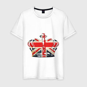 Мужская футболка хлопок с принтом Корона, флаг Британии в Петрозаводске, 100% хлопок | прямой крой, круглый вырез горловины, длина до линии бедер, слегка спущенное плечо. | британия | королевская корона | корона | корона с британским флагом | флаг британии