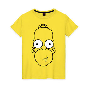 Женская футболка хлопок с принтом Гомер лицо в Петрозаводске, 100% хлопок | прямой крой, круглый вырез горловины, длина до линии бедер, слегка спущенное плечо | гомер
