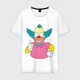 Мужская футболка хлопок с принтом Клоун красти в Петрозаводске, 100% хлопок | прямой крой, круглый вырез горловины, длина до линии бедер, слегка спущенное плечо. | simpsons | клоун | мультики | мультфильмы | симпсоны