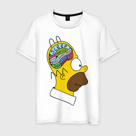 Мужская футболка хлопок с принтом Мозг Гомера в Петрозаводске, 100% хлопок | прямой крой, круглый вырез горловины, длина до линии бедер, слегка спущенное плечо. | гомер