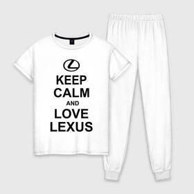 Женская пижама хлопок с принтом keep calm and love lexus в Петрозаводске, 100% хлопок | брюки и футболка прямого кроя, без карманов, на брюках мягкая резинка на поясе и по низу штанин | автомобили | машины | сохраняй спокойствие и люби лексус | тачки