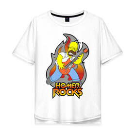 Мужская футболка хлопок Oversize с принтом Homer Rocks в Петрозаводске, 100% хлопок | свободный крой, круглый ворот, “спинка” длиннее передней части | гомер