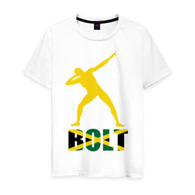 Мужская футболка хлопок с принтом Усейн Болт в Петрозаводске, 100% хлопок | прямой крой, круглый вырез горловины, длина до линии бедер, слегка спущенное плечо. | бегун | легкая атлетика | легкоатлет | спорт | спортсмен