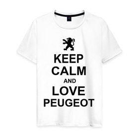 Мужская футболка хлопок с принтом keep calm and love peugeot в Петрозаводске, 100% хлопок | прямой крой, круглый вырез горловины, длина до линии бедер, слегка спущенное плечо. | Тематика изображения на принте: пежо