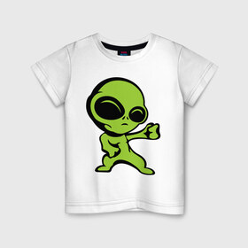 Детская футболка хлопок с принтом Пришелец в Петрозаводске, 100% хлопок | круглый вырез горловины, полуприлегающий силуэт, длина до линии бедер | зеленый человечек | инопланетянин