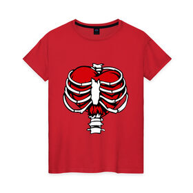 Женская футболка хлопок с принтом Ребра и сердце. в Петрозаводске, 100% хлопок | прямой крой, круглый вырез горловины, длина до линии бедер, слегка спущенное плечо | скелет