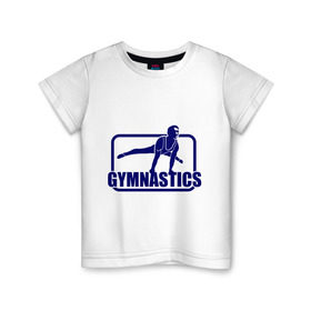 Детская футболка хлопок с принтом Gimnastic (Гимнастика) в Петрозаводске, 100% хлопок | круглый вырез горловины, полуприлегающий силуэт, длина до линии бедер | sport | брусья | гимнаст | снаряд | спортсмен | тренировка | упражнения