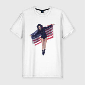 Мужская футболка премиум с принтом American girl в Петрозаводске, 92% хлопок, 8% лайкра | приталенный силуэт, круглый вырез ворота, длина до линии бедра, короткий рукав | Тематика изображения на принте: swag | usa | америка | американский флаг | девушка | сша