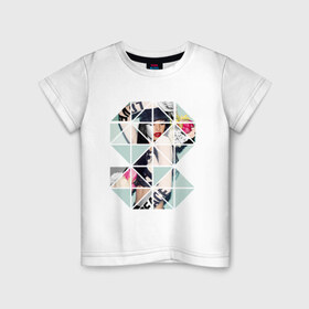 Детская футболка хлопок с принтом Geometric photo в Петрозаводске, 100% хлопок | круглый вырез горловины, полуприлегающий силуэт, длина до линии бедер | geometric | геометрик | девушка в геометрий | девушка с цветами