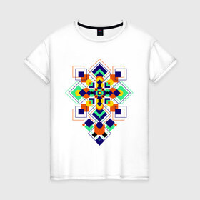Женская футболка хлопок с принтом Summer geometry в Петрозаводске, 100% хлопок | прямой крой, круглый вырез горловины, длина до линии бедер, слегка спущенное плечо | геометрия | ромбики | узоры | фигуры