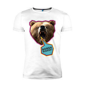 Мужская футболка премиум с принтом Borsh budesh в Петрозаводске, 92% хлопок, 8% лайкра | приталенный силуэт, круглый вырез ворота, длина до линии бедра, короткий рукав | dtg | борщ будешь | медведь | пасть | прикольные картинки | русские