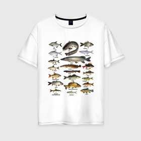 Женская футболка хлопок Oversize с принтом Популярные виды рыб в Петрозаводске, 100% хлопок | свободный крой, круглый ворот, спущенный рукав, длина до линии бедер
 | рыба | рыбалка | рыбачить | туризм | туристические | туристу | улов