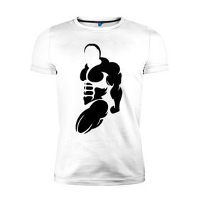 Мужская футболка премиум с принтом Бодибилдер (Культурист). в Петрозаводске, 92% хлопок, 8% лайкра | приталенный силуэт, круглый вырез ворота, длина до линии бедра, короткий рукав | bodybuilding | power | sport | мощь | мускулы | мышцы | сила | спорт