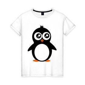 Женская футболка хлопок с принтом Милый пингвин. в Петрозаводске, 100% хлопок | прямой крой, круглый вырез горловины, длина до линии бедер, слегка спущенное плечо | животные | милые создания | пингвинчик