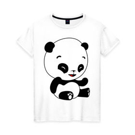 Женская футболка хлопок с принтом Панда смеётся в Петрозаводске, 100% хлопок | прямой крой, круглый вырез горловины, длина до линии бедер, слегка спущенное плечо | panda | животные | милые создания