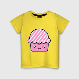 Детская футболка хлопок с принтом Кексик в Петрозаводске, 100% хлопок | круглый вырез горловины, полуприлегающий силуэт, длина до линии бедер | вкусное | еда | кекс | пирожное
