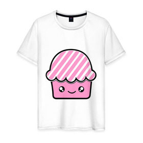 Мужская футболка хлопок с принтом Кексик в Петрозаводске, 100% хлопок | прямой крой, круглый вырез горловины, длина до линии бедер, слегка спущенное плечо. | вкусное | еда | кекс | пирожное