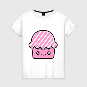 Женская футболка хлопок с принтом Кексик в Петрозаводске, 100% хлопок | прямой крой, круглый вырез горловины, длина до линии бедер, слегка спущенное плечо | вкусное | еда | кекс | пирожное