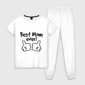 Женская пижама хлопок с принтом Best Mom ever! (самая лучшая мама) в Петрозаводске, 100% хлопок | брюки и футболка прямого кроя, без карманов, на брюках мягкая резинка на поясе и по низу штанин | бест мам | мама | подарки родным | подарок маме