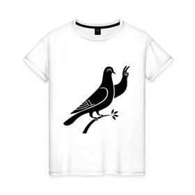 Женская футболка хлопок с принтом Голубь в Петрозаводске, 100% хлопок | прямой крой, круглый вырез горловины, длина до линии бедер, слегка спущенное плечо | голубка | птица