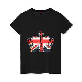 Женская футболка хлопок с принтом Корона, флаг Британии в Петрозаводске, 100% хлопок | прямой крой, круглый вырез горловины, длина до линии бедер, слегка спущенное плечо | Тематика изображения на принте: dtg | england | англия | британия | британский флаг | великобритания | прикольные картинки