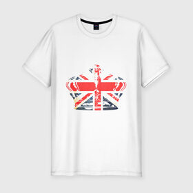 Мужская футболка премиум с принтом Корона, флаг Британии в Петрозаводске, 92% хлопок, 8% лайкра | приталенный силуэт, круглый вырез ворота, длина до линии бедра, короткий рукав | Тематика изображения на принте: dtg | england | англия | британия | британский флаг | великобритания | прикольные картинки