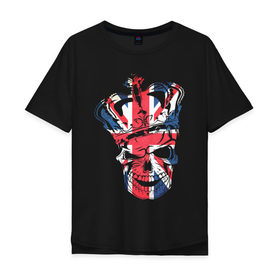 Мужская футболка хлопок Oversize с принтом Британский черепок в Петрозаводске, 100% хлопок | свободный крой, круглый ворот, “спинка” длиннее передней части | Тематика изображения на принте: скелет