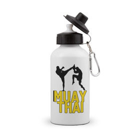 Бутылка спортивная с принтом Муай тай (Muay Thai). в Петрозаводске, металл | емкость — 500 мл, в комплекте две пластиковые крышки и карабин для крепления | бойцы | бокс | боксеры | спортивные | тайский бокс