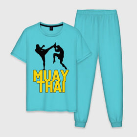 Мужская пижама хлопок с принтом Муай тай (Muay Thai). в Петрозаводске, 100% хлопок | брюки и футболка прямого кроя, без карманов, на брюках мягкая резинка на поясе и по низу штанин
 | бойцы | бокс | боксеры | спортивные | тайский бокс
