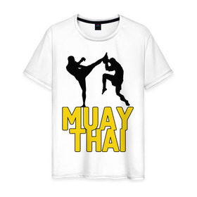 Мужская футболка хлопок с принтом Муай тай (Muay Thai). в Петрозаводске, 100% хлопок | прямой крой, круглый вырез горловины, длина до линии бедер, слегка спущенное плечо. | бойцы | бокс | боксеры | спортивные | тайский бокс